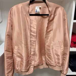 Society Satin Bomber Jacket in Soft Peach